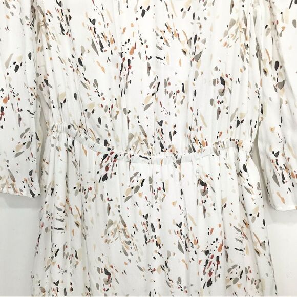 A New Day White Earth Tone Splatter Print Long Sleeve Ruffle Hem Dress NEW - Picture 9 of 16